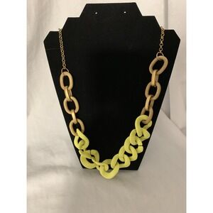 Chunky Gold Tone and Acrylic Chain Necklace Yellow Statement 24 Inches